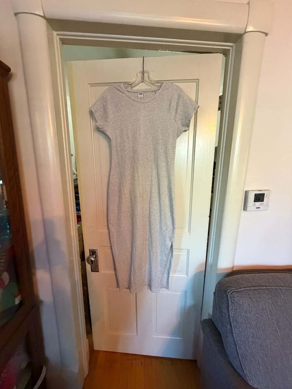 PINK Victoria's Secret Grey Ribbed Short Sleeve Midi Dress with Side Slit